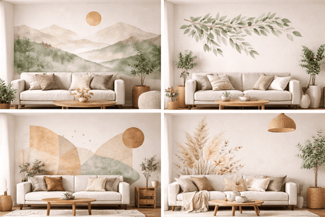 Large wall decal scale and layout in a living room