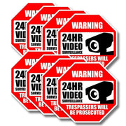 10-pack of video surveillance warning signs stating '24HR Video Surveillance - Trespassers Will Be Prosecuted'.