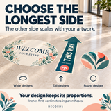 Custom floor decal sizing: choose the longest side and keep the other side proportional to your artwork