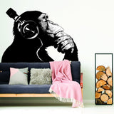 Banksy Wall Decal Thinking Monkey Art Sticker - Dj Chimp The Thinker Gorilla With Headphones Home Decals