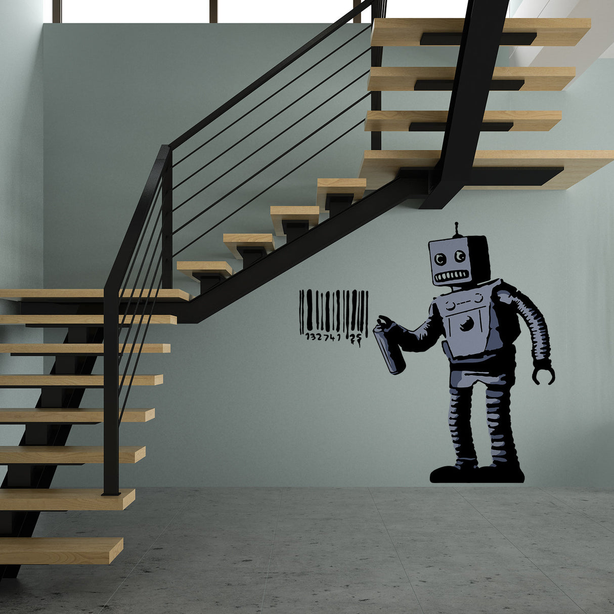 Banksy Barcode Robot Wall Vinyl Sticker - Street Art Graffiti Machine Decal