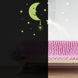 Glowing Moon with Stars Sky Sticker - Glow in the Dark Falling Star Decor Decals