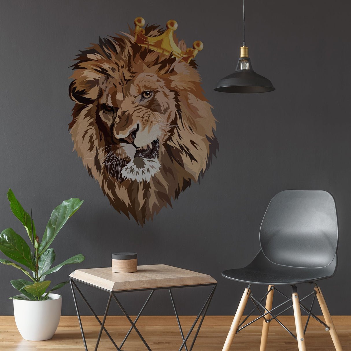 Lion King With Crown Vinyl Wall Sticker - Funny Lions Head Cut Seal Art Decal