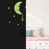 Glowing Moon with Stars Sky Sticker - Glow in the Dark Falling Star Decor Decals