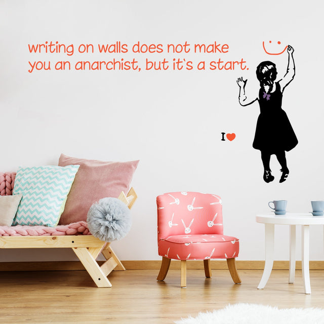 Banksy Girl Wall Sticker - Magical Daisy Decal