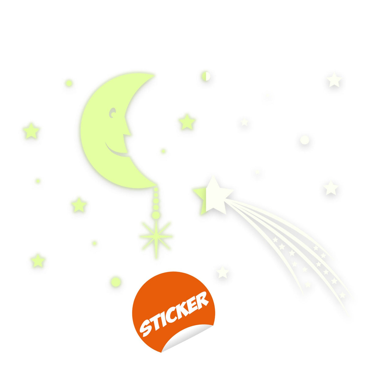 Glowing Moon with Stars Sky Sticker - Glow in the Dark Falling Star Decor Decals