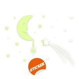 Glowing Moon with Stars Sky Sticker - Glow in the Dark Falling Star Decor Decals