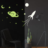 Glowing Planet Rocket, Stars, Moon Ceiling Sticker - Glow in the Dark Wall Decal