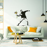 Banksy Flower Throw Wall Vinyl Sticker - Thrower Art Gift Decal