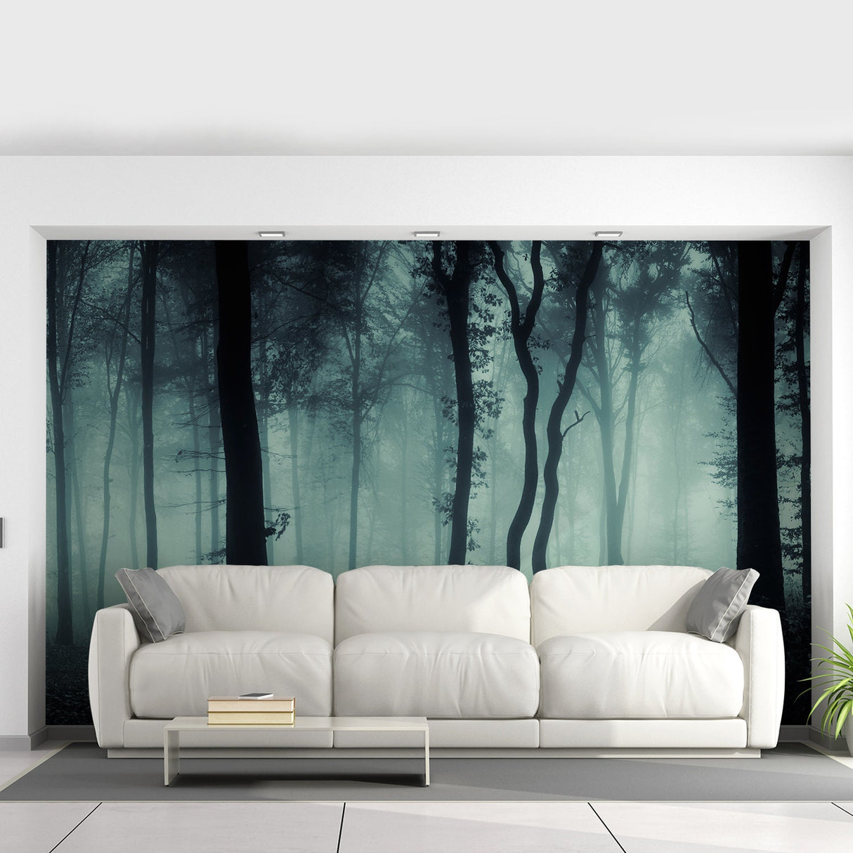 Foggy Forest Wallpaper Sticker Mural - Night Tree Fog Removable Wall Paper Art Decal