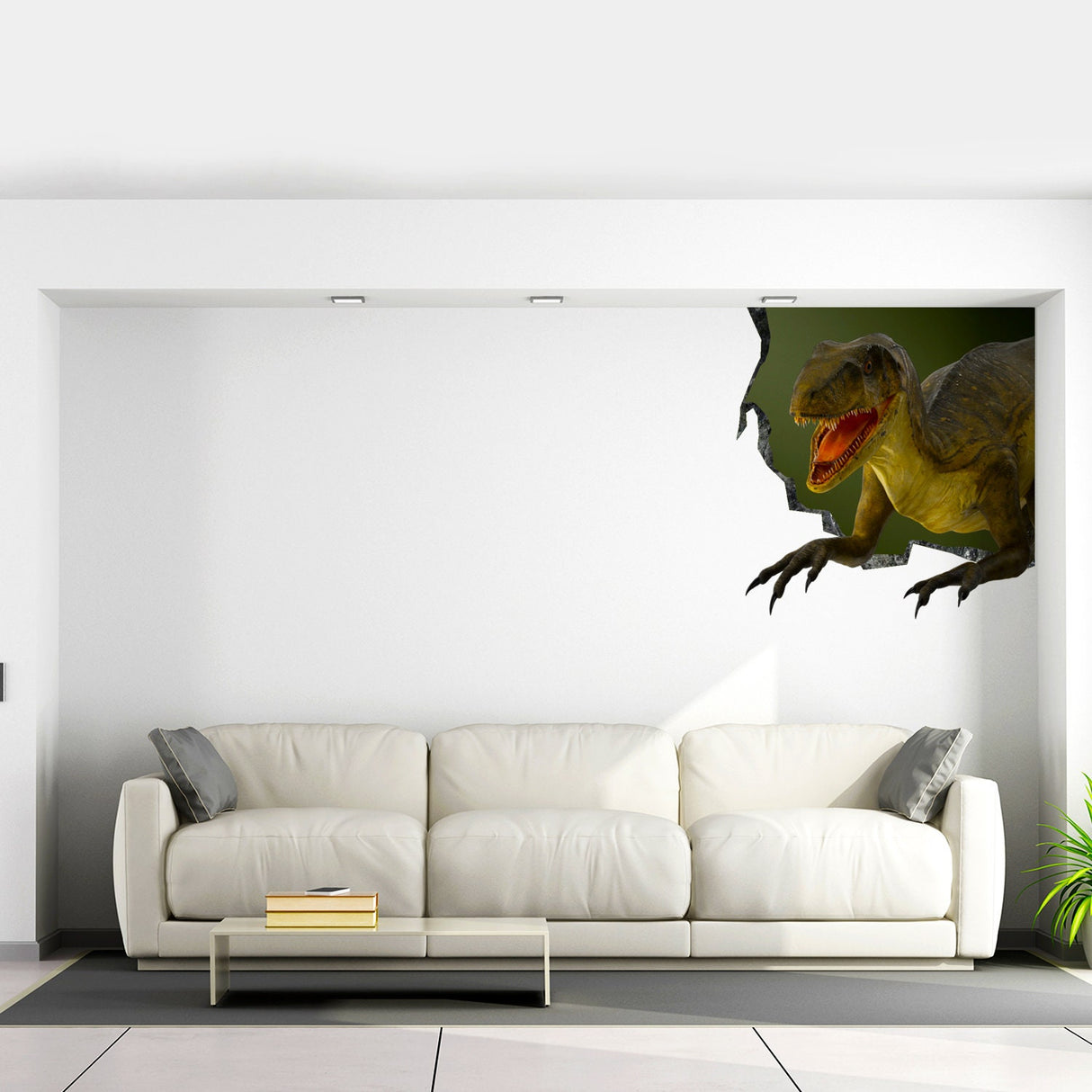 3d Dinosaurus Art Animal Hole In Wall Sticker - Vinyl Decor Broken Illusion Peel And Stick Decal