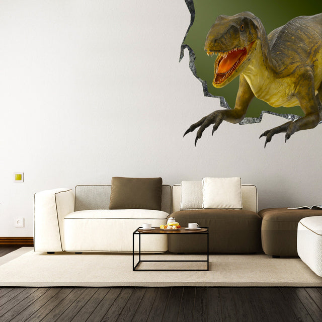 3d Dinosaurus Art Animal Hole In Wall Sticker - Vinyl Decor Broken Illusion Peel And Stick Decal
