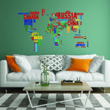 World Map Vinyl Wall Sticker - Country Name Word Kid Large Art Decor Decal