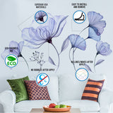 Floral Wall Vinyl Sticker Mural - 3d Blue Flowers Stick Peel Living Room Decor Decal