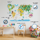 Kids World Map Wall Decal - Country Animal Room Decor Vinyl Sticker For Nursery