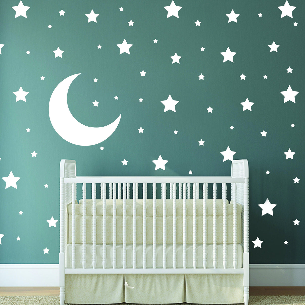220x White Stars Wall Stickers - Moon Decor Vinyl Decals For Boy Girl Baby Nursery Kid Room