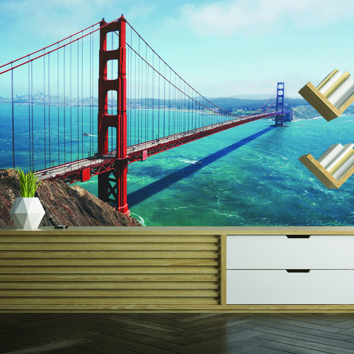 California Golden Gate Bridge Wallpaper Sticker - Wall Cover Art San Francisco Vinyl Print Room Decal
