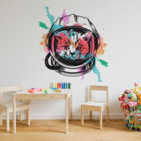 Space Cat Wall Art Decor Transfer Sticker - Funny Astronaut Kitten Decoration Decal