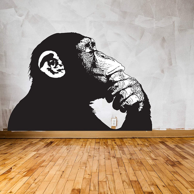 Banksy Monkey With Headphones Wall Sticker - Large Bansky Thinking Dj Chimp Vinyl Decal