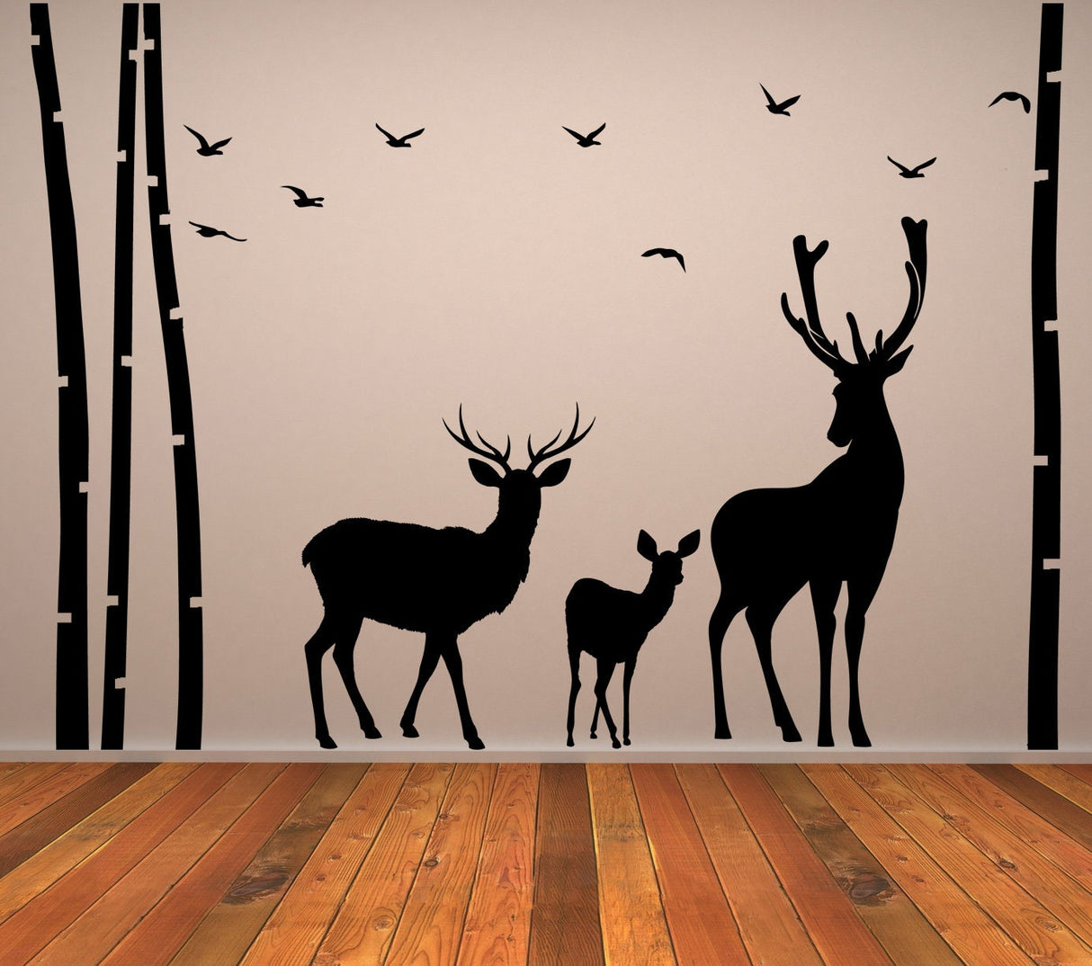 Deer & Moose Wildlife Wall Decal - Birch Tree Forest Vinyl Sticker, Perfect for Nursery and Kids Room