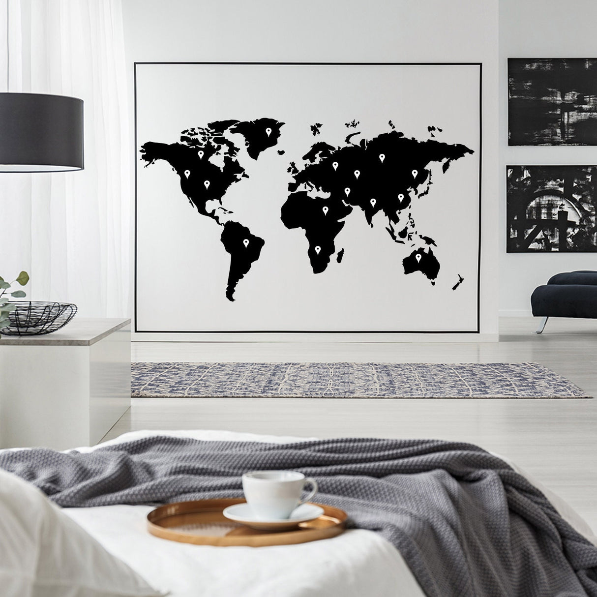 World Map Wall Decal - Large Vinyl Sticker Of The Giant Travel Globe For Bedroom Living Room Decor