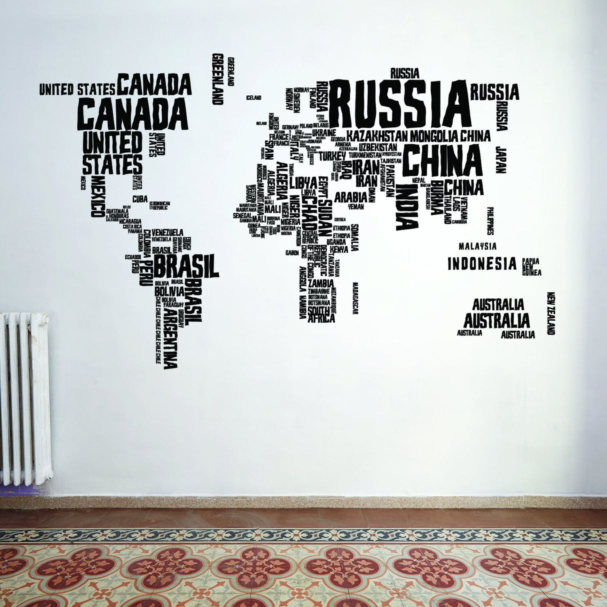 World Map Wall Decal - Large Vinyl Sticker Of The Giant Travel Globe For Bedroom Living Room Decor