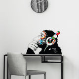 Banksy Monkey With Headphones Wall Sticker - Large Bansky Thinking Dj Chimp Vinyl Decal