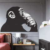 Banksy Monkey With Headphones Wall Sticker - Large Bansky Thinking Dj Chimp Vinyl Decal