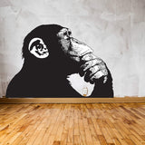 Banksy Monkey With Headphones Wall Sticker - Large Bansky Thinking Dj Chimp Vinyl Decal