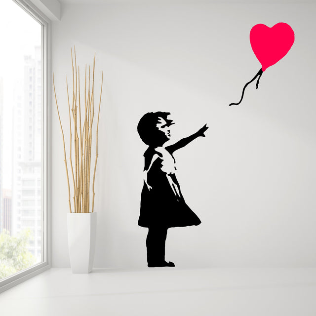 Banksy Girl With The Red Balloon Wall Decal - Bansky Street Art Graffiti Air Ballon Vinyl Sticker For Wall