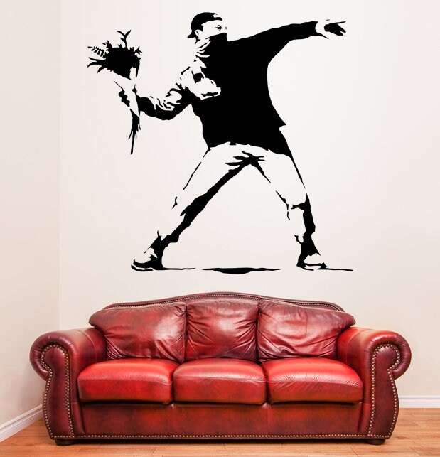 Banksy Flower Thrower Wall Decal - Street Art Graffiti Vinyl Decor Sticker