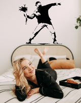 Banksy Flower Thrower Wall Decal - Street Art Graffiti Vinyl Decor Sticker