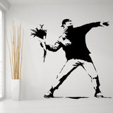 Banksy Flower Thrower Wall Decal - Street Art Graffiti Vinyl Decor Sticker