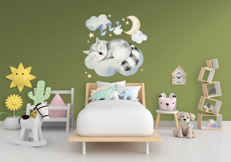 Cute Sleeping Animal Nursery Wall Sticker - Sweet Dreams Cloud Kid Baby Room Decor Decal