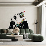 Panda Wall Art Sticker - Thinking Dj Panda Bear Head Headphones Vinyl Decal