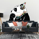 Panda Wall Art Sticker - Thinking Dj Panda Bear Head Headphones Vinyl Decal