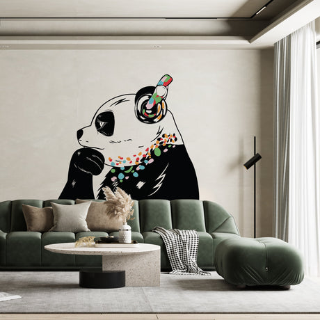 Panda Wall Art Sticker - Thinking Dj Panda Bear Head Headphones Vinyl Decal