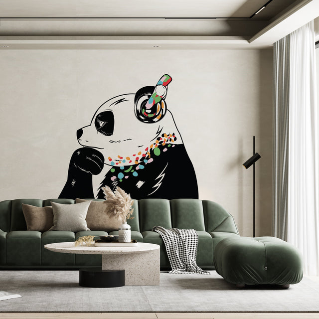 Panda Wall Art Sticker - Thinking Dj Panda Bear Head Headphones Vinyl Decal