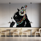 Cat Wall Art Sticker - Thinking Dj Kitten Head Headphones Vinyl Decal