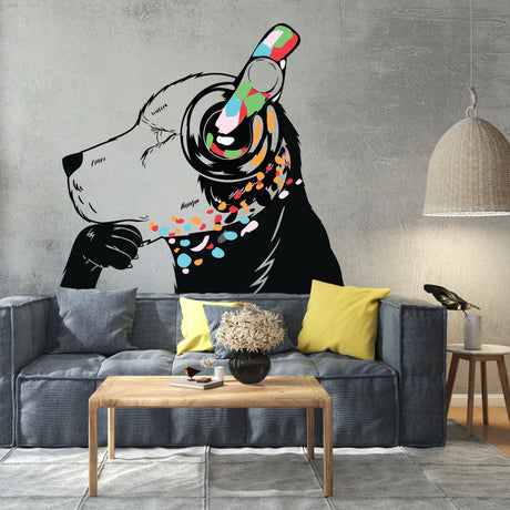 Dog Wall Art Sticker - Thinking Dj Puppy Head Headphones Vinyl Decal