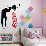 Banksy Love Sick Girl With Hearts Wall Decal - Urban Street Art Graffiti Lovesick Vinyl Sticker