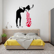 Love Sick street art wall decal with a girl and heart design.