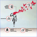 Banksy Suicide Girl With Butterfly Wall Decal - Bansky Street Art Graffiti Gun Vinyl Sticker For Wall