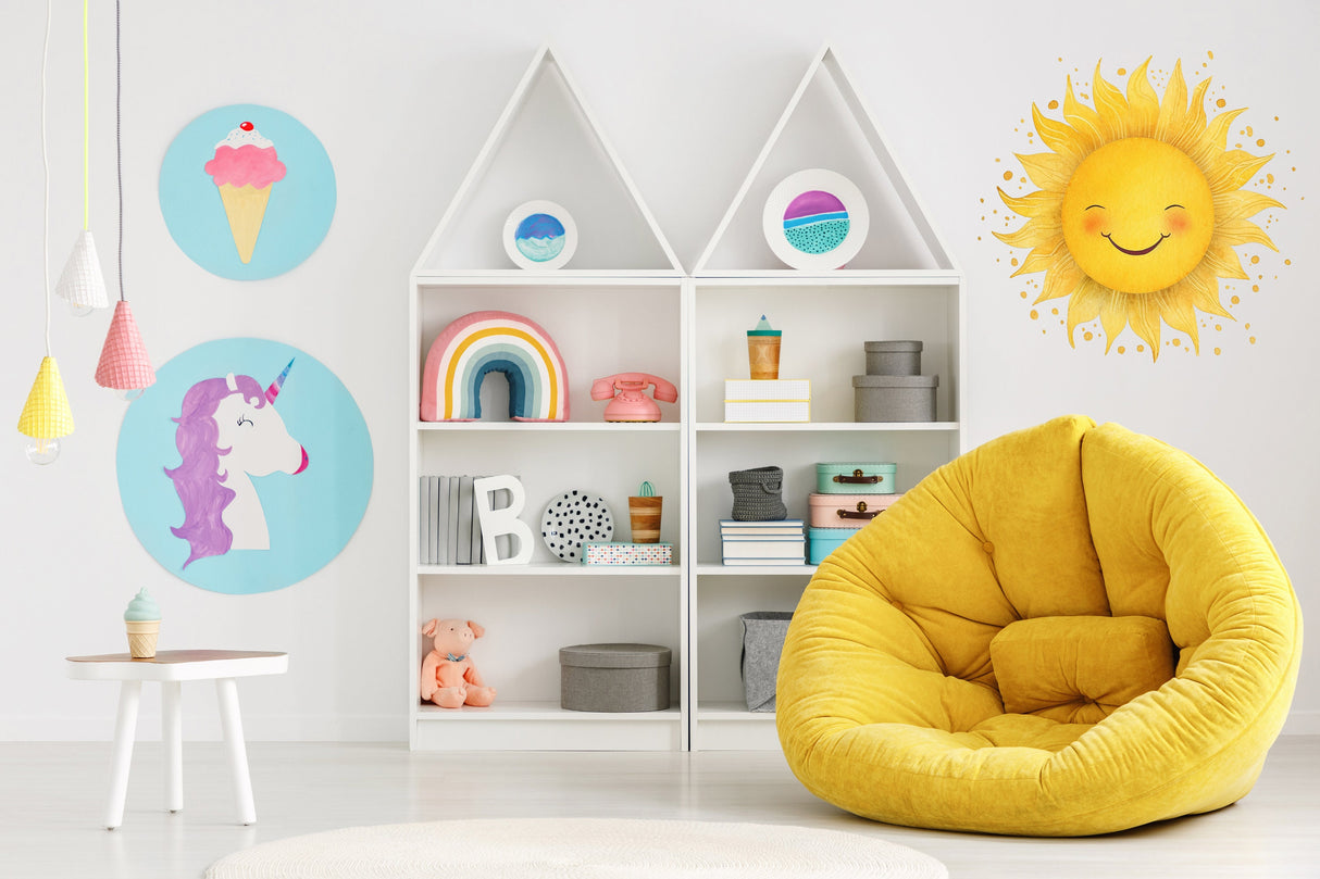 Watercolor Happy Sun Wall Sticker - Cheerful Nursery Decor Decal