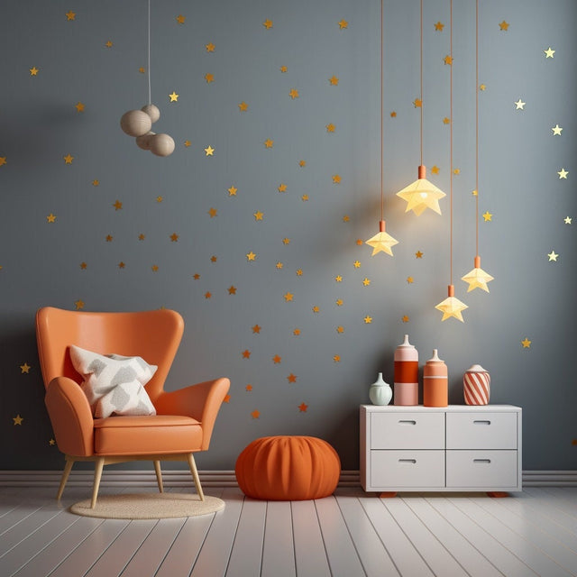 200x Gold Stars Wall Vinyl Stickers - Elegant Peel and Stick Decals Decor for Ceiling, Walls, Bedroom, Living Room Enchantment