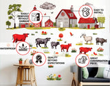 Farm Theme Wall Stickers - Watercolor Animals, Houses, and Fences Decor