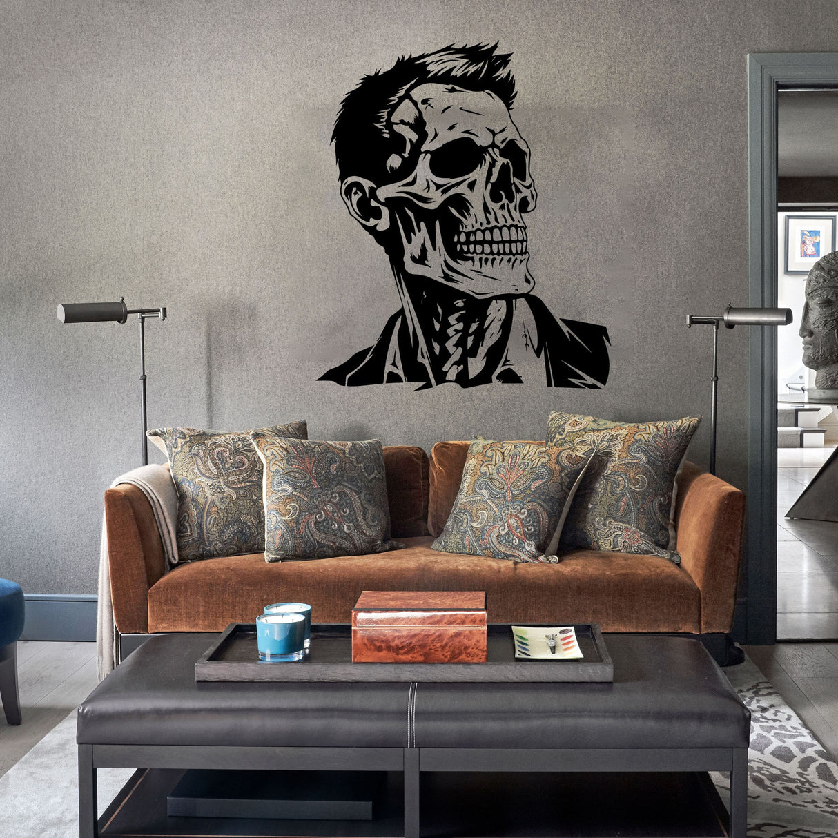 "Halloween-themed professional skull decal for office"