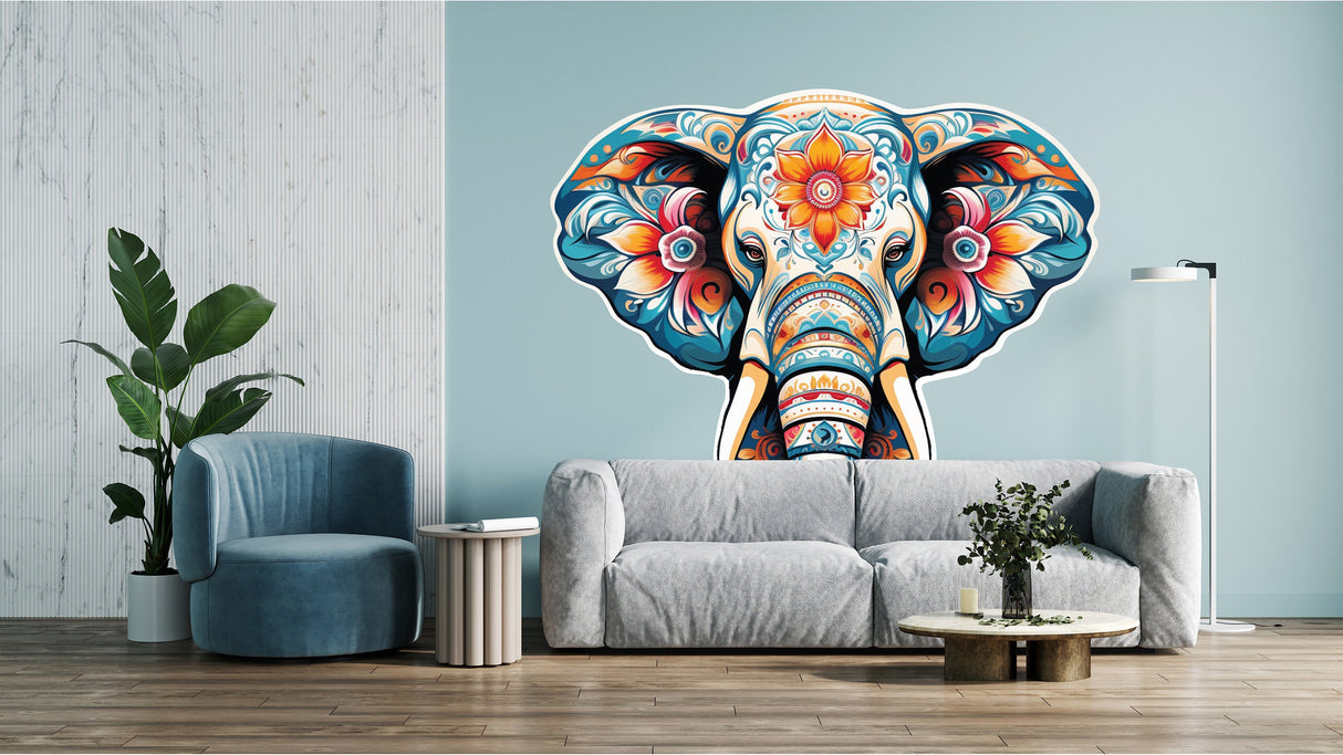 Floral Elephant Wall Decal - Colorful Kids & Nursery Wall Art Sticker