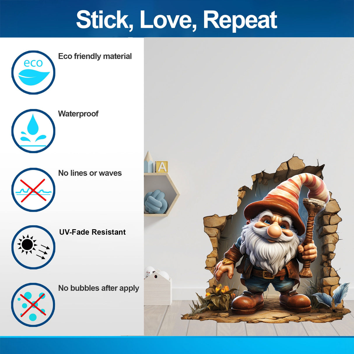 3D Gnome Wall Hole Sticker - Whimsical Troll Hole Decal - Enchanting Home Decor