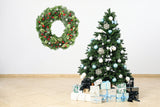 Verdant Christmas Wreath Wall Decal - Green Leaves with Red Berries Decor Sticker